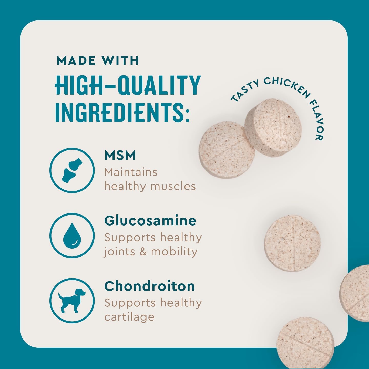 VetIQ Hip & Joint Health Supplement for Dogs, with Glucosamine, Chondroitin & MSM, Chewable Tablets for Dogs, Chicken Flavor, 60 Count