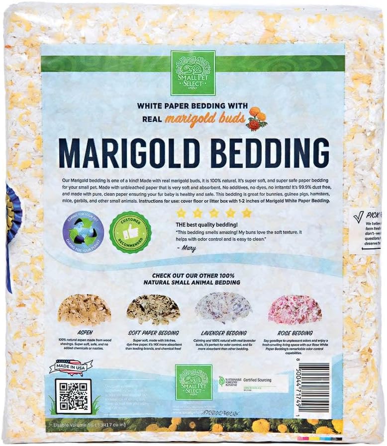Small Pet Select - Natural Paper Bedding with Real Marigold Buds. Rabbits, Guinea Pigs, and Other Small Animals, 56L