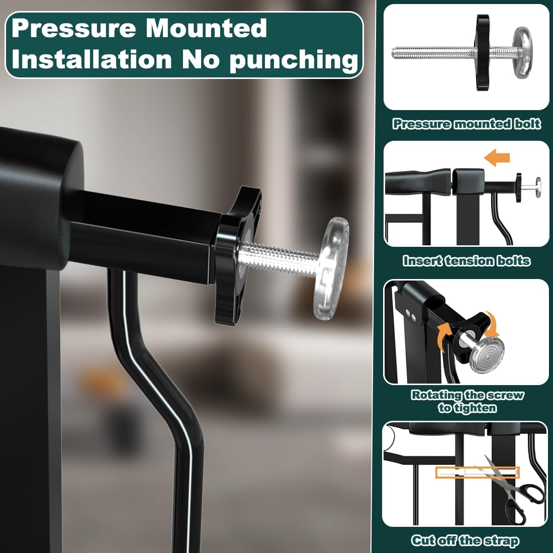 29.53"-33.85" Mornyray Auto-Close Baby Gate Extra Wide, Pressure Mounted Dog & Pet Gate for Stairs Doorways, No Drill Safety Barrier with Lace Design, Metal Child Proof Gate Indoor Outdoor, Black