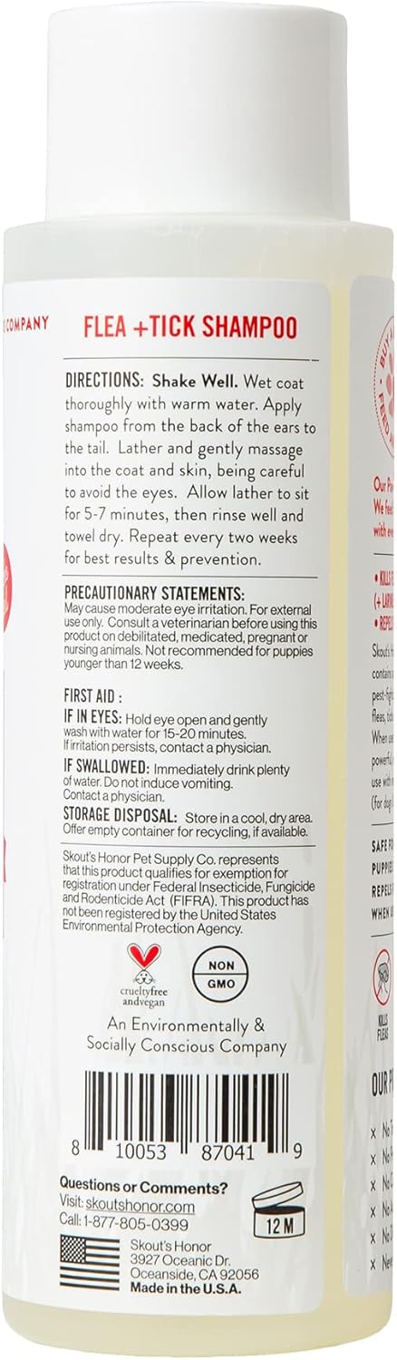 Skout's Honor Flea and Tick Shampoo for Dogs - Natural Peppermint & Cedarwood Formula, Helps to Protect from and Against Fleas, Ticks, and Mosquitos, 16 oz