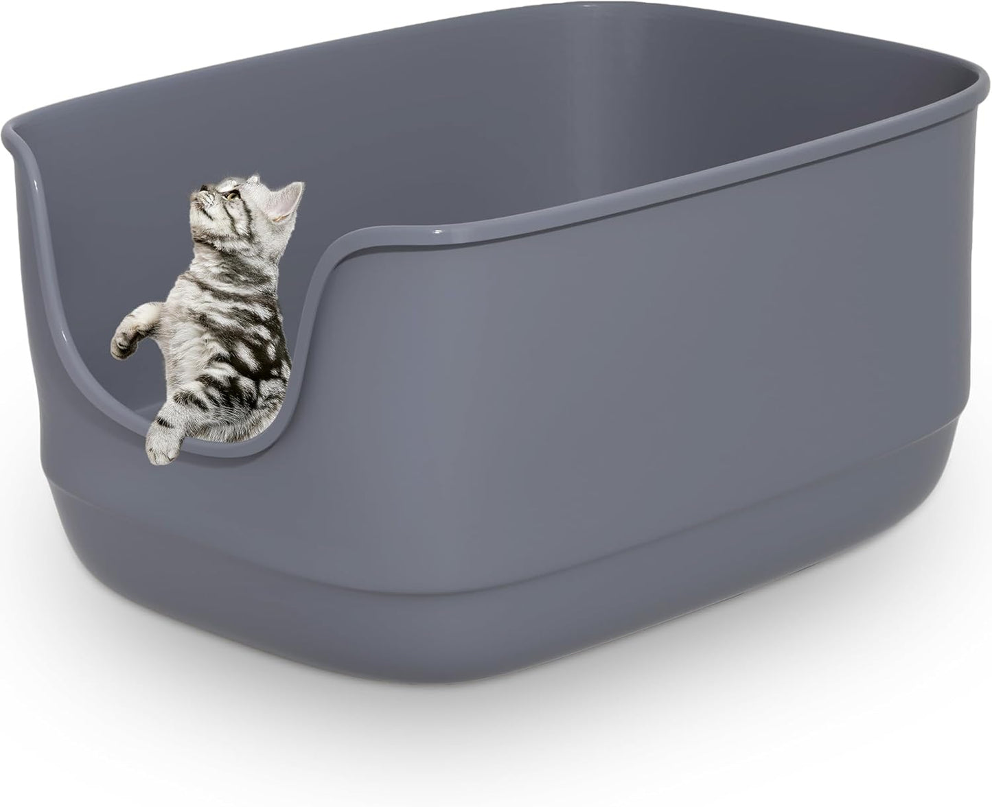 Gefryco Large Cat Litter Box with High Sided 24.6"x18.3"x12.2" - Jumbo Extra Large Open Anti - Splashing High Wall for Multiple Cats (Grey)
