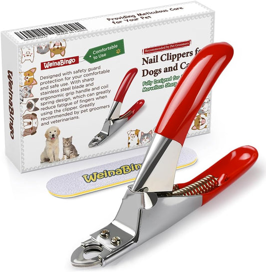 Dog Cat Pets Nail Clippers, Professional Pets Claw Trimmer with Free Nail File, Sharp Stainless Steel Blade, Sturdy Non Slip Handles - for Safe, Professional at Home Grooming