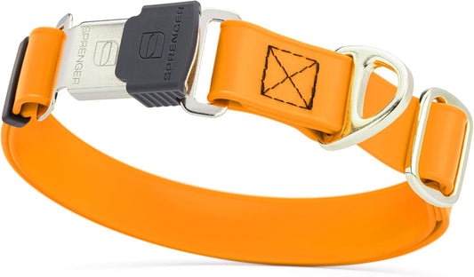 Dogline Biothane Waterproof Dog Collar with Herm Sprenger Stainless Steel Quick Release Buckle – Heavy Duty Tactical Durable Collar for Dogs – Comfortable and Safe Pet Collar W 3/4" L 12-19" Tangerine