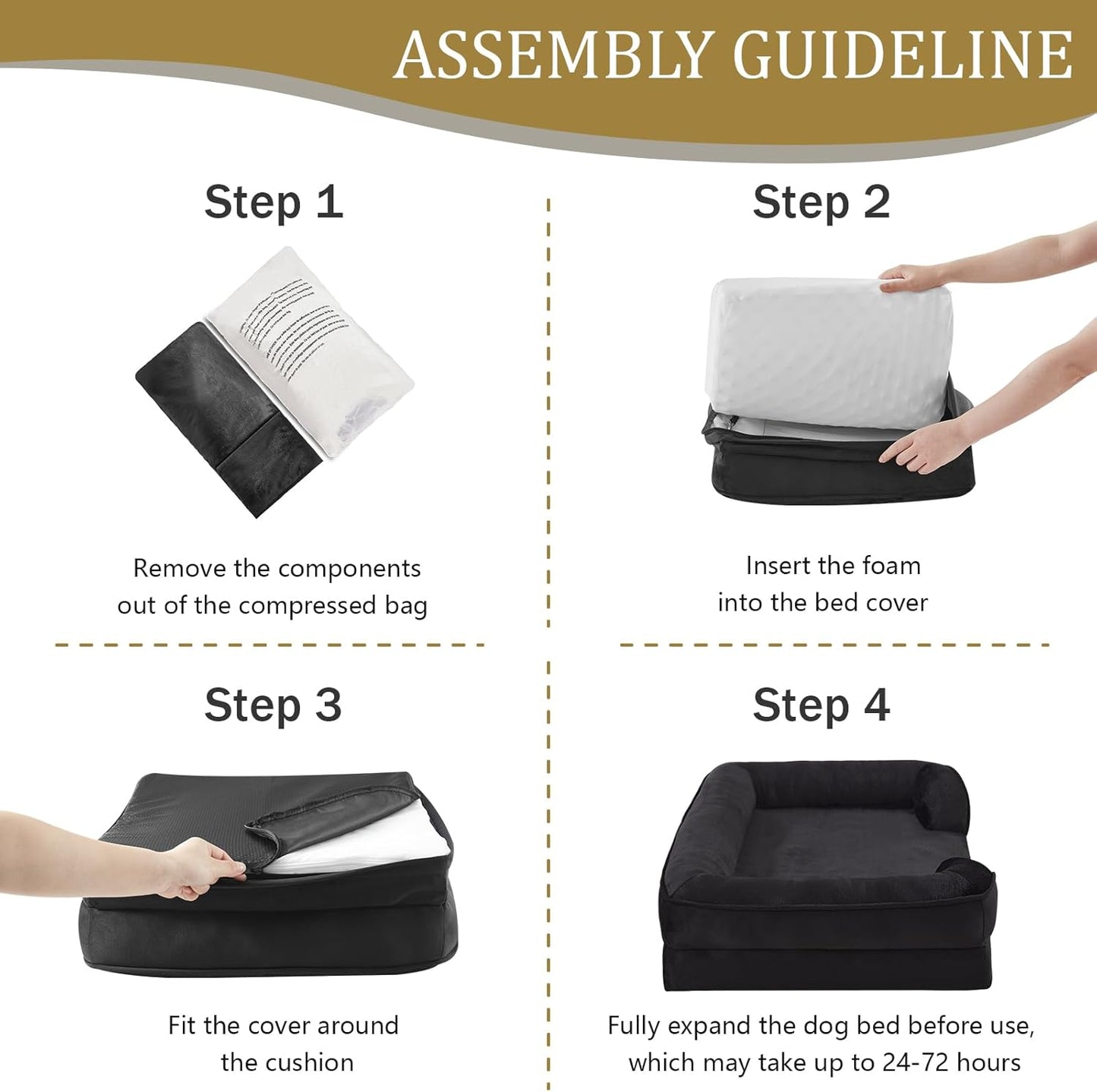 Bedfolks Orthopedic Dog Bed Extra Small, Waterproof Dog Sofa Bed for Small Dogs & Cats, Egg Foam Pet Couch Bed with Removable Washable Cover and Nonslip Bottom, Black