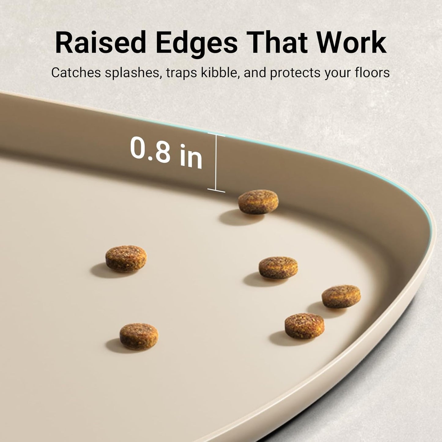 DownyPaws Dog Food Mats for Floors Waterproof, BPA Free Silcone Dog Bowl Mat, Non-Slip Pet Feeding Mat with High Raised Edge, Cat Placemat for Messy Drinkers, 24"×17", Almond