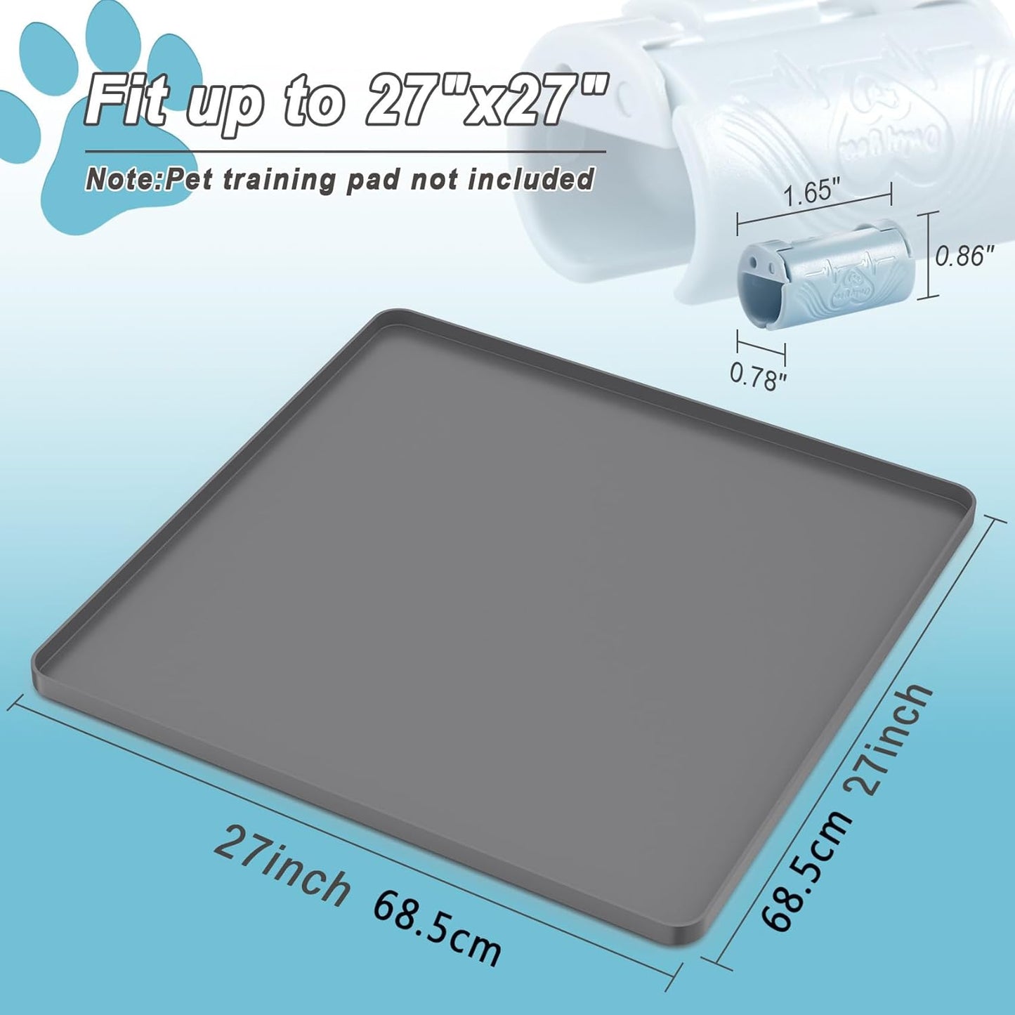 Pee Pad Tray Holder for Dog,Silicone Dog Puppy Pad Holder, 27" x 27" No Spill Raised Lip High Edge,Portable Large Leak-Proof Mat Holder for Pet Training Pads,Square Potty Trays 6 Clamps