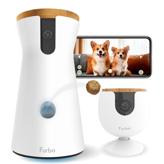 Furbo 360° Dog Camera + Mini [New Subscription Required at Setup] 2-Camera Bundle Nanny Pro Subscription: Dog Safety & Home Security Alerts, Pet Camera with Speaker, Phone App & Night Vision