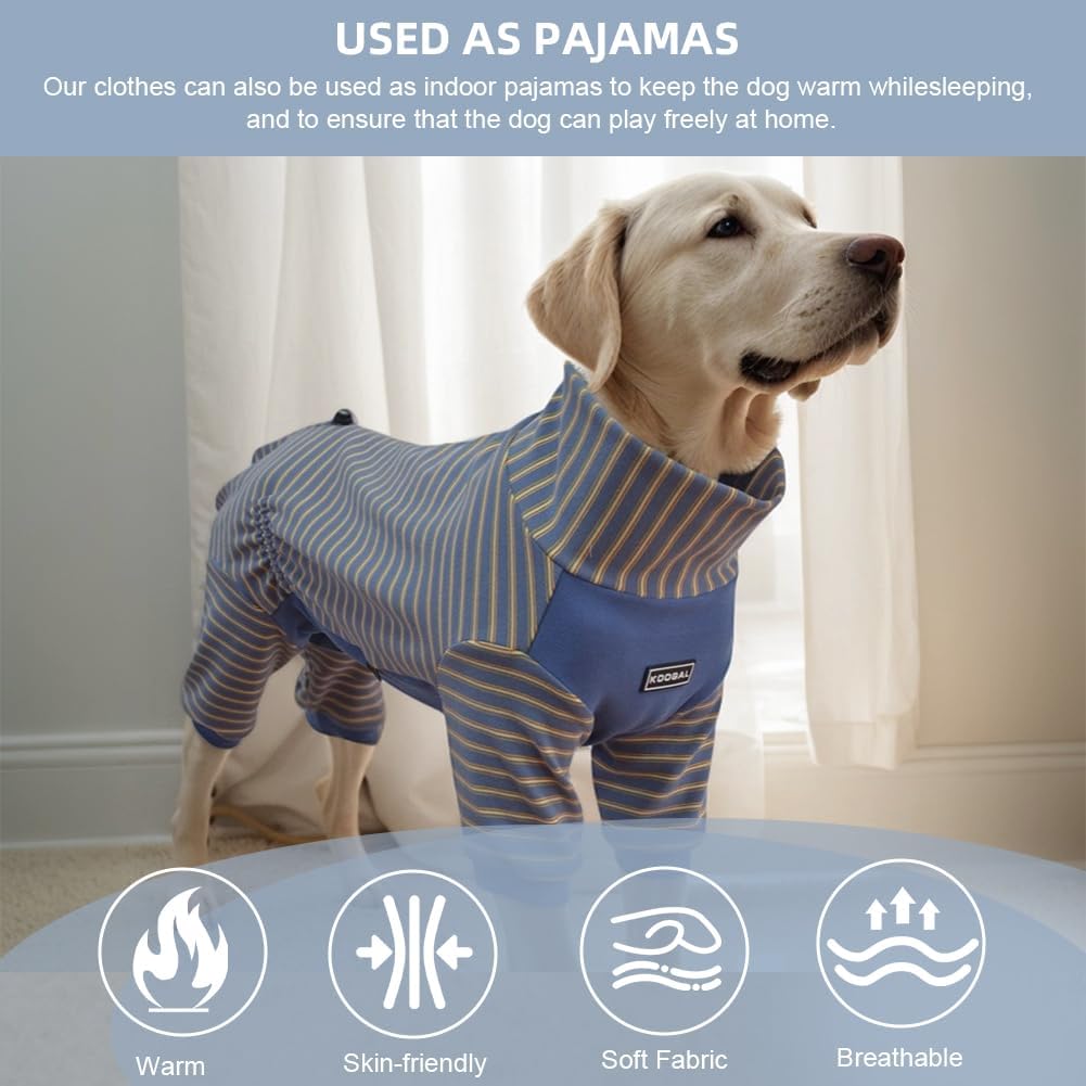 Dog Pyjamas PJS Sweater Clothes and Home Clothing Suitable for Large to Giant Breeds of Dogs, Dog Surgery Recovery Suit, Extra-Large Stretch Fabric, Four-Legged (Thickened Blue Stripes, L)