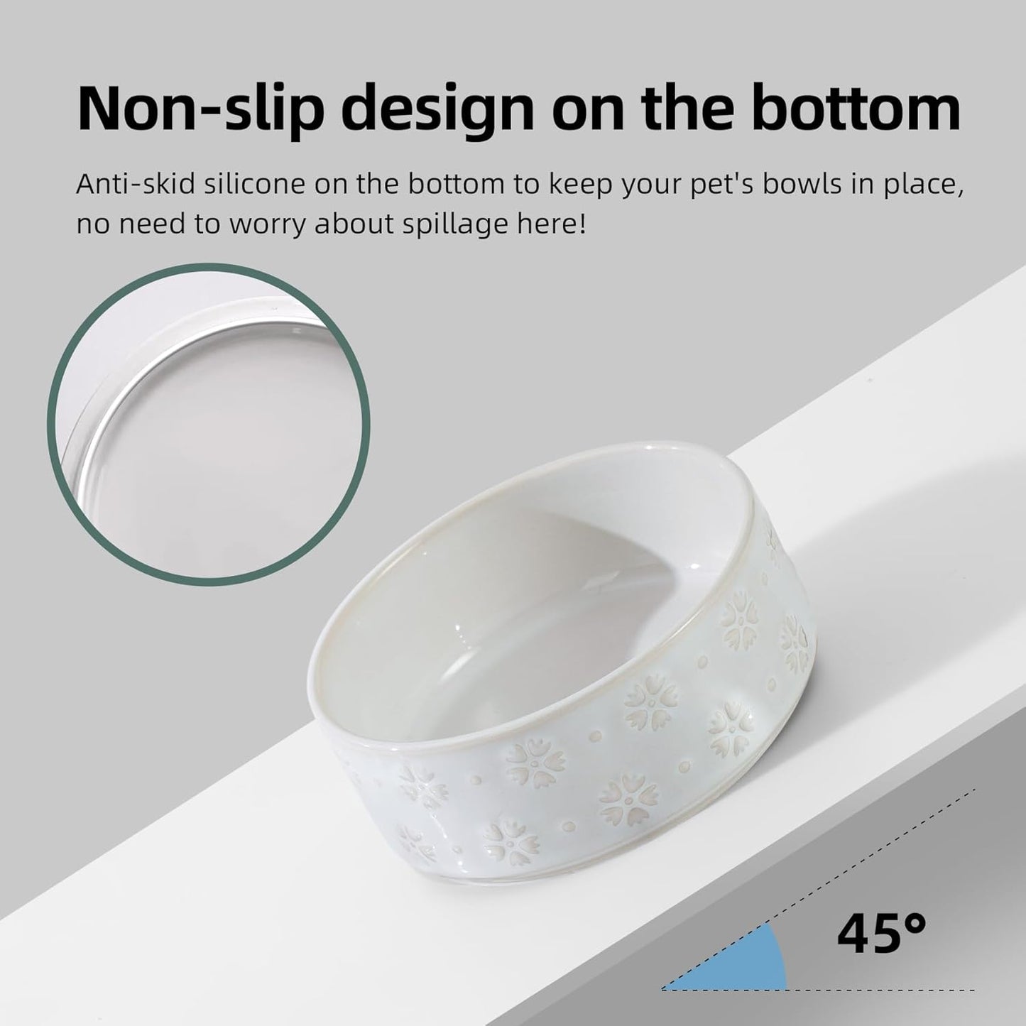 Ceramic 5.1inch Set of 2 Dog and Cat Bowls for Puppy, Kitty, Cats, 2pcs Anti-Slip Food and Water Pet Feeder(2 Bowls, Arctic White)