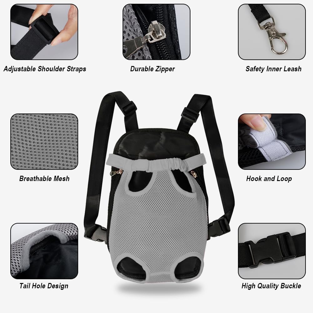 FEimaX Dog Carrier Backpack Pet Legs Out Front Cat Travel Bag, Adjustable Puppy Backpacks Carriers Hands-Free for Small Medium Dogs Cats Hiking Traveling Camping Daily Walking (Large, Grey)