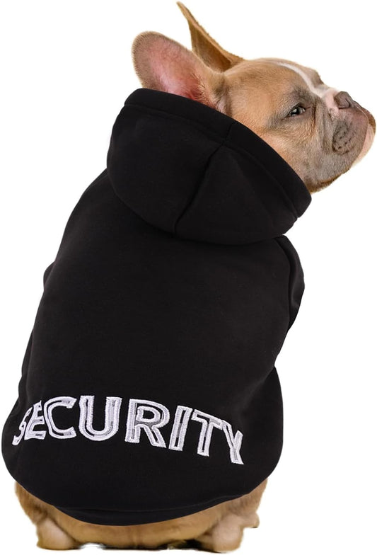 SAWMONG Dog Security Hoodie,Flannel Pet Hooded Sweater with Hat Puppy Pullover Sweater Shirt,Dog (Black,L)