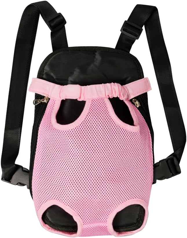 FEimaX Dog Carrier Backpack Pet Legs Out Front Cat Travel Bag, Adjustable Puppy Backpacks Carriers Hands-Free for Small Medium Dogs Cats Hiking Traveling Camping Daily Walking (Large, Pink)