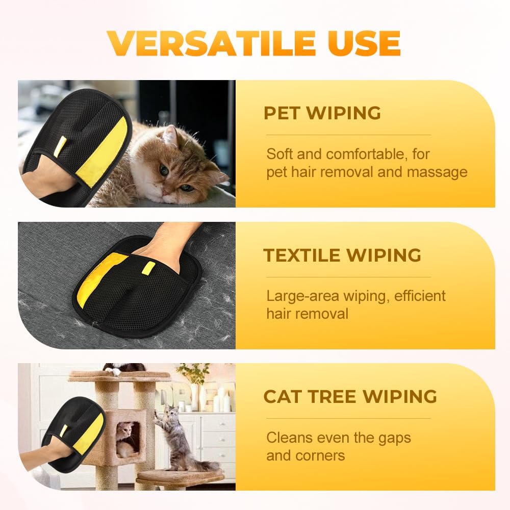Pet Hair Removal Glove for Cats & Dogs, 2025 New Pet Hair Remover Electrostatic Gloves Pet Hair Remover Glove for Couch, Furniture, Carpet, Curtain, Washable Reusable Animal Fur Removal Tool (3PCS)