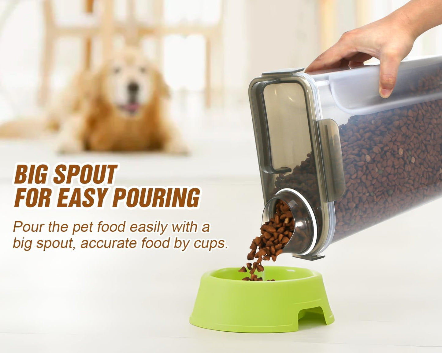 TBMax Dog Food Storage Container, Large Airtight Cat Food Container with Bigger Spout and Cup, Portable Travel Pet Food Storage Dispenser for Small Animal Kibble Storage, Bird Seed Container