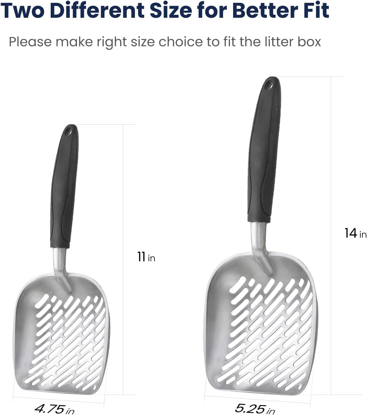 WePet Cat Litter Scoop, Aluminum Alloy Sifter, Kitty Metal Scooper, Deep Shovel with Diagonal Sifting Hole, Long Handle, Kitten Poop Lifter for Litter Box, Medium Size, Black Handle