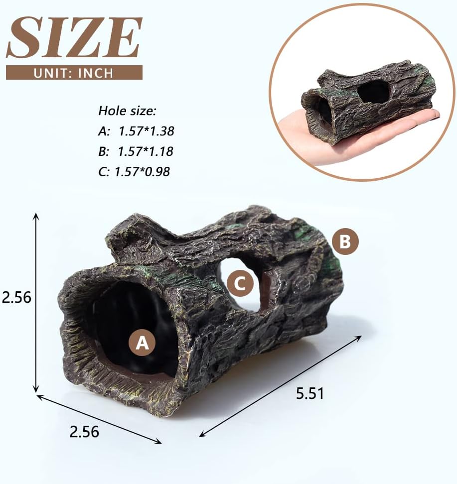 fazhongfa Reptile Hide Tree Trunk Lizard Snake Gecko Axolotl Spider Turtles Bearded Dragon Tank Accessories Large Hollow Log for Aquarium or Fish Tank Resin Wood Decorations Ornament