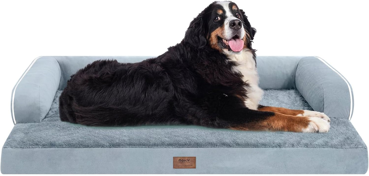 Large Dog Bed Orthopedic Washable, Big Large XXXLarge Dogs, Orthopedic Grey Extra Dog Bed with Waterproof Cover and Removable Egg Foam, Couch Bed Bolster