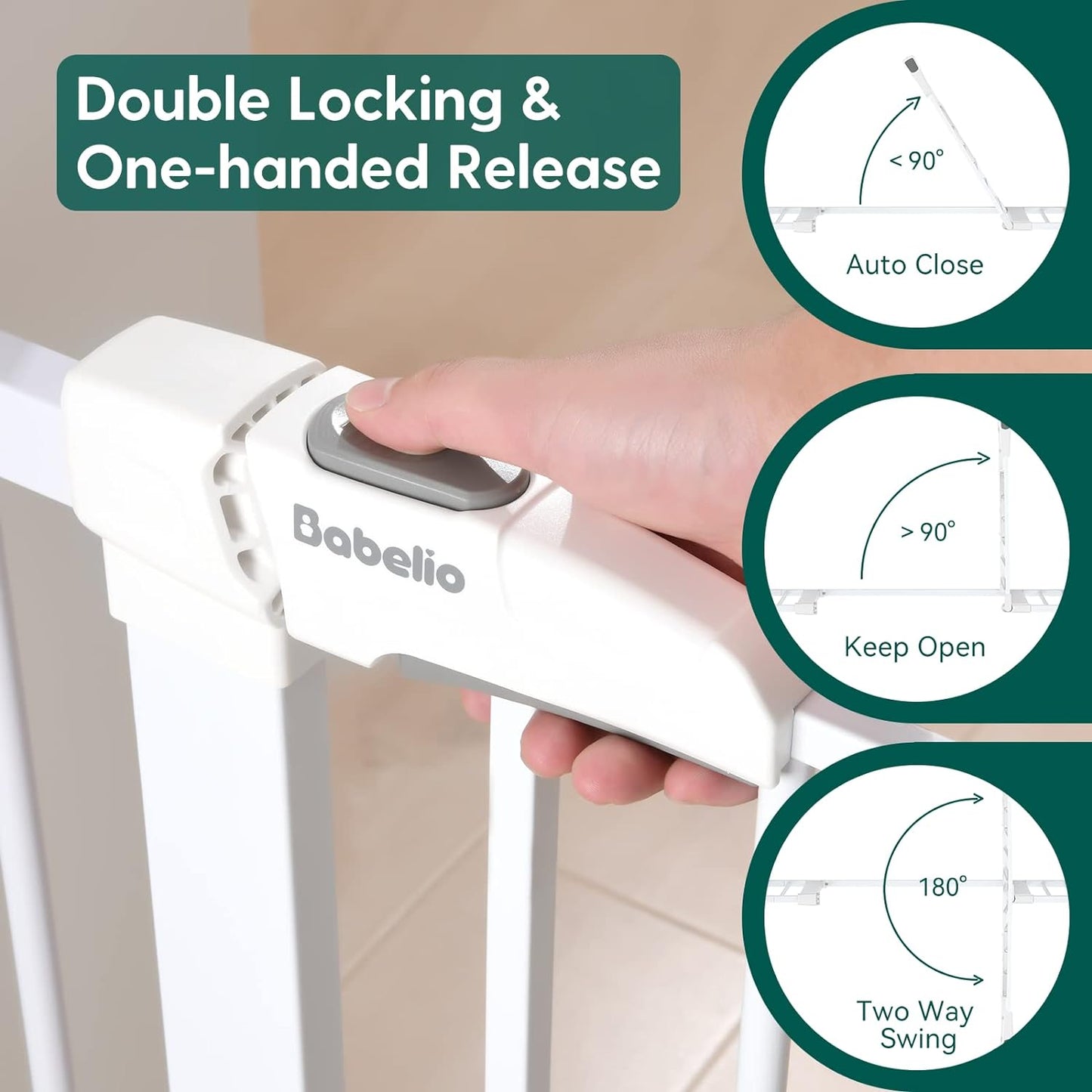 Babelio Baby Gate, 29-48 Inch Auto Close Pet Gate, Easy Install Pressure-Mounted Safety Gate, Extra Wide Pet Gate for Stairs and Doorways, 2 Pack White