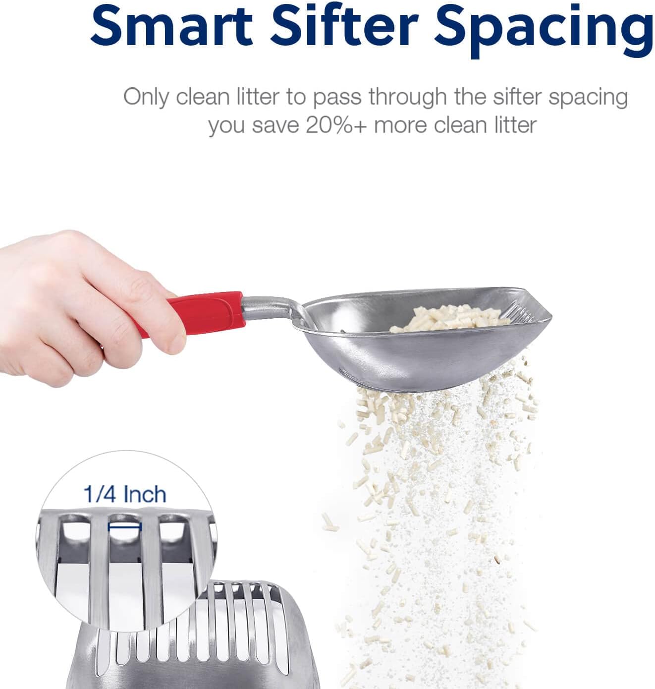 WePet Cat Litter Scoop, Aluminum Alloy Sifter, Kitty Metal Scooper, Deep Shovel, Long Handle, Poop Sifting, Kitten Pooper Lifter, Durable, Heavy Duty, for Litter Box