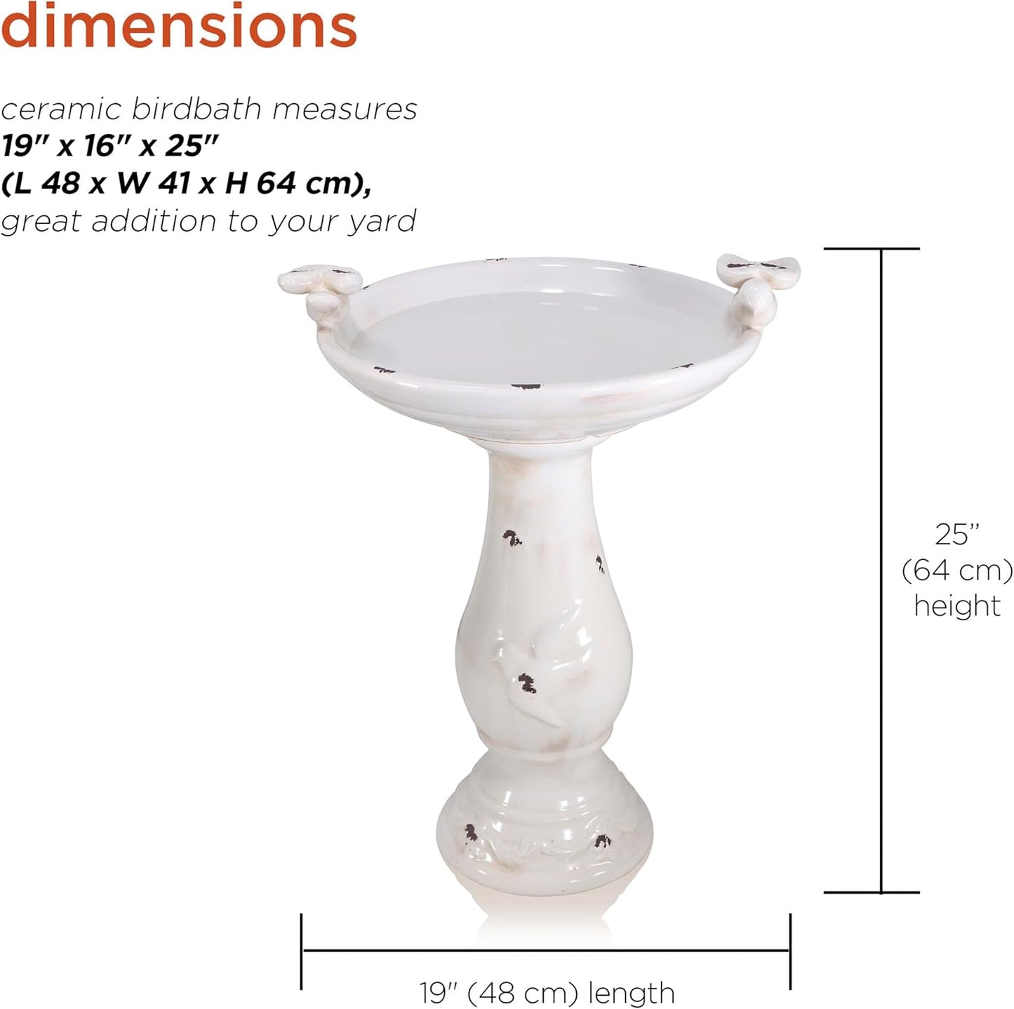 Alpine Corporation TLR102LBR 25" Outdoor Antique Ceramic Birdbath with Bird Figurines, Pedestal Bird Bath for Garden, Patio, Yard, or Deck Décor, Durable Weather-Resistant, Light Brown