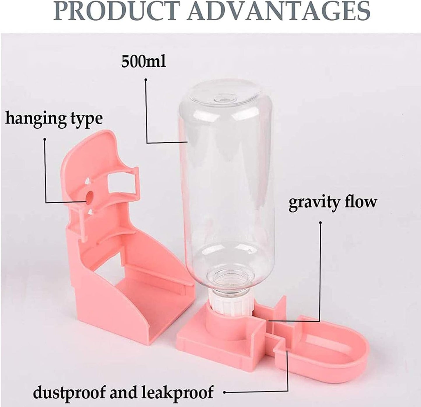 kathson 2PCS Rabbit Water Bottle, 17oz Hanging Water Fountain Automatic Dispenser No Leak WaterFeeder for Bunny Chinchilla Guinea Pig Hedgehog Ferret