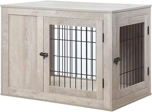 unipaws 36 Inch Furniture Style Dog Crate for Medium Dogs, Indoor Puppy Kennel with Door, Modern Decorative Wood Wire Pet Cage, Pretty Cute End Side Table Nightstand, Weathered Grey