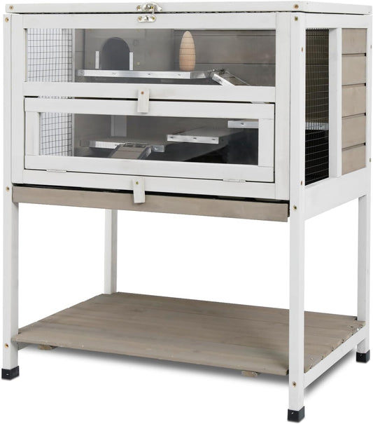 PetsCosset Guinea Pig Cages Hamster Cage Indoor with Stand Storage Wooden Outdoor Small Animals Habitat with Hideout House Pull Out Tray