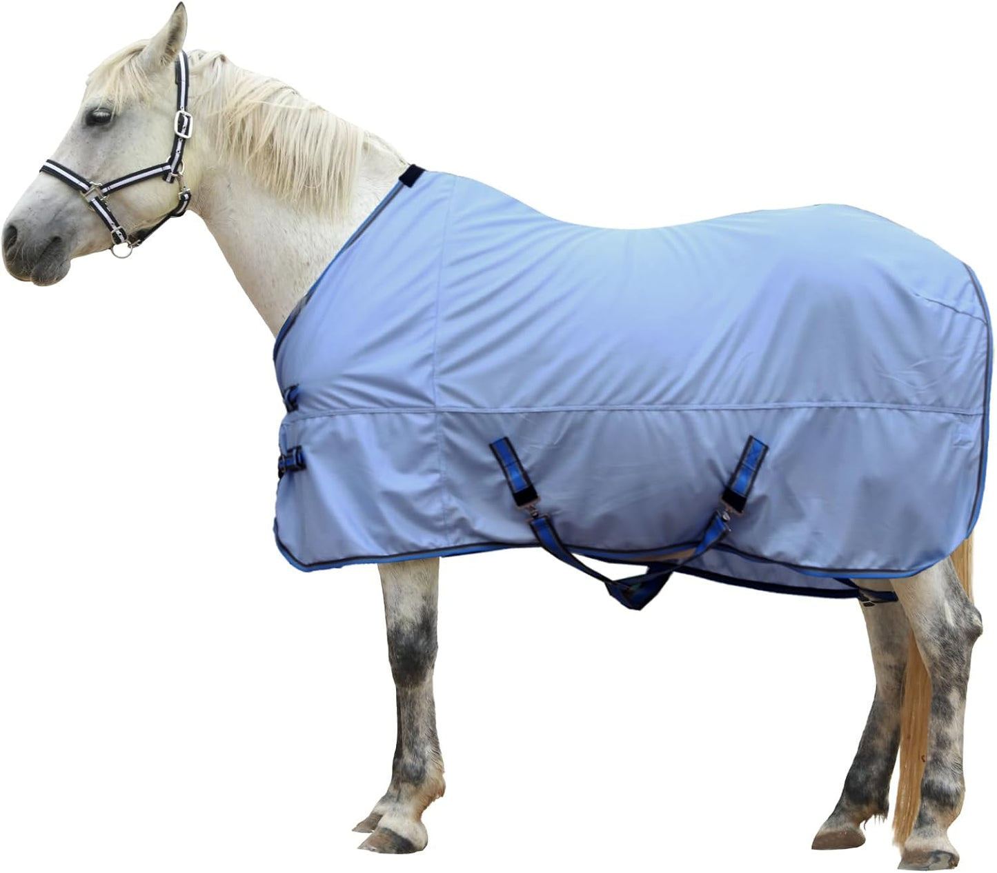 Horse Fly Sheet, Standard Neck Comfy Mesh Fly Sheet for Horses, Equine Summer Sheets UV-Protective Lightblue 63