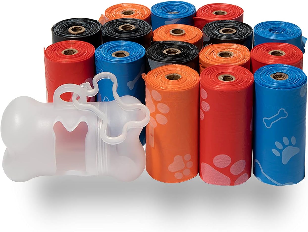 Best Pet Supplies Dog Poop Bags (240 Bags) for Waste Refuse Cleanup, Doggy Roll Replacements for Outdoor Puppy Walking and Travel, Leak Proof and Tear Resistant, Thick Plastic - Assorted Colors