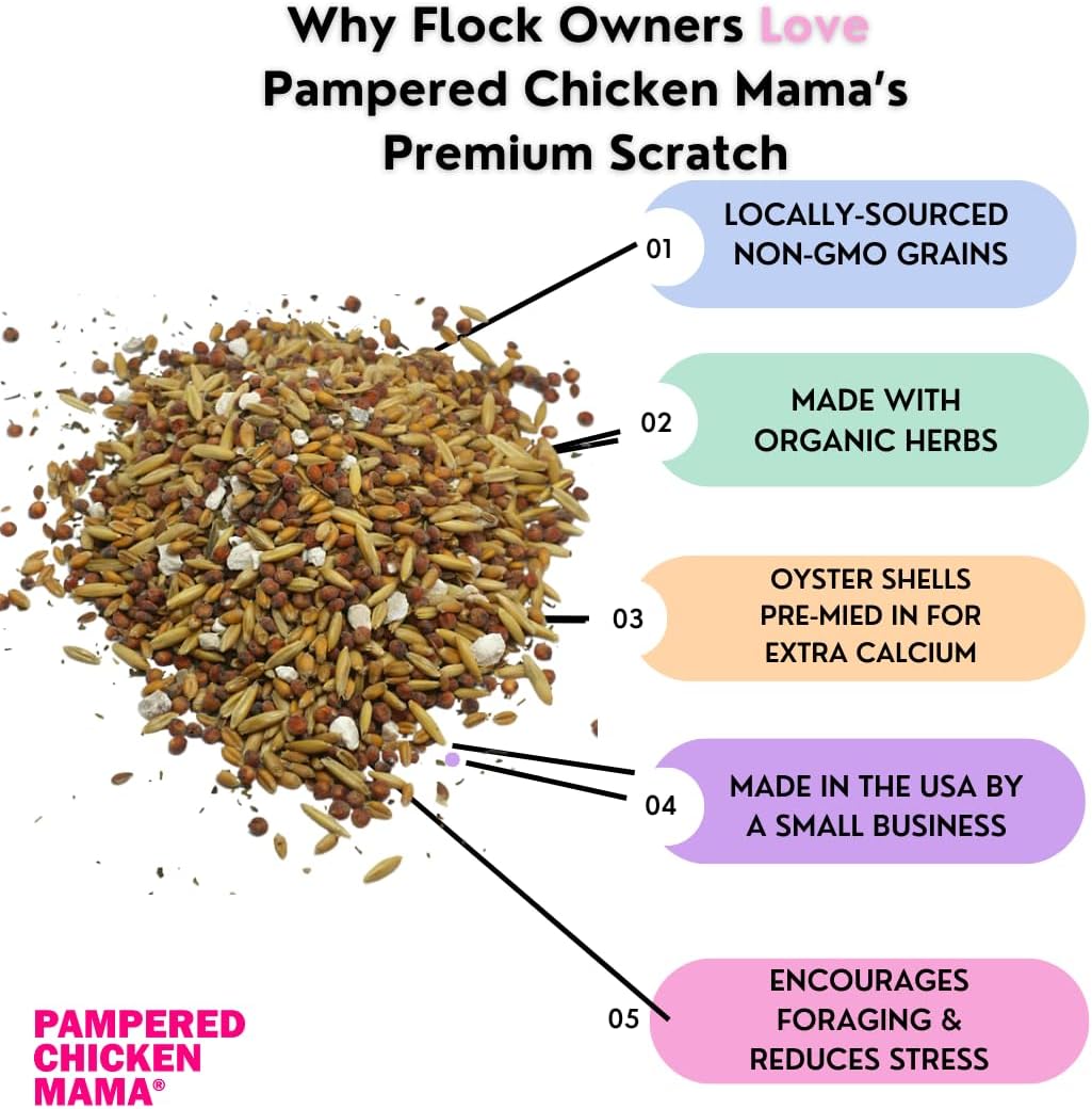 Pampered Chicken Mama Backyard Feed - Premium Scratch Treat - High Protein & Calcium All-Natural Grower Feed Supplies for Laying Chickens (2.5 Pounds)