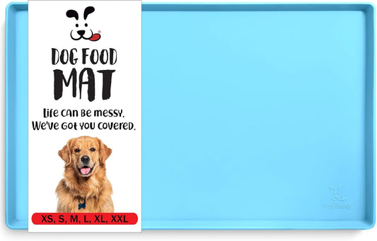 DogBuddy Dog Food Mat – Waterproof Dog Bowl Mat for Food and Water, Silicone Pet Feeding Mats for Floors, Non-Slip Placemat with High Edges for Dogs Bowls, Puppy Essentials (Large: 24"x16", Maya)