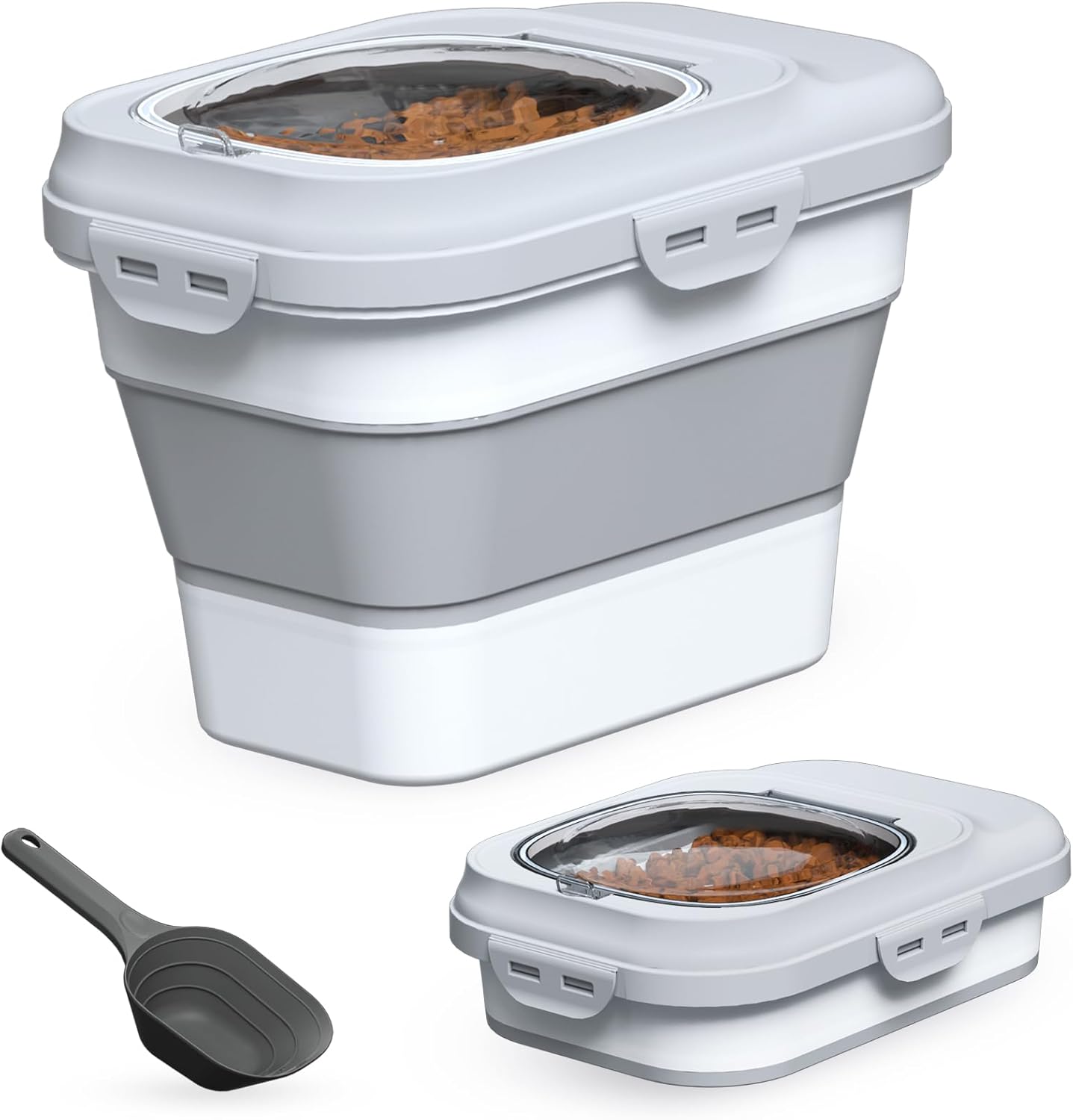 Dog Food Storage Container, 10-13lbs Collapsible Dog Cat Food Containers with Airtight Clear Flip-top and Pet Food Scoop, Pet Food Storage Container Bin for Dog Cat Bird and Other Pets Grey