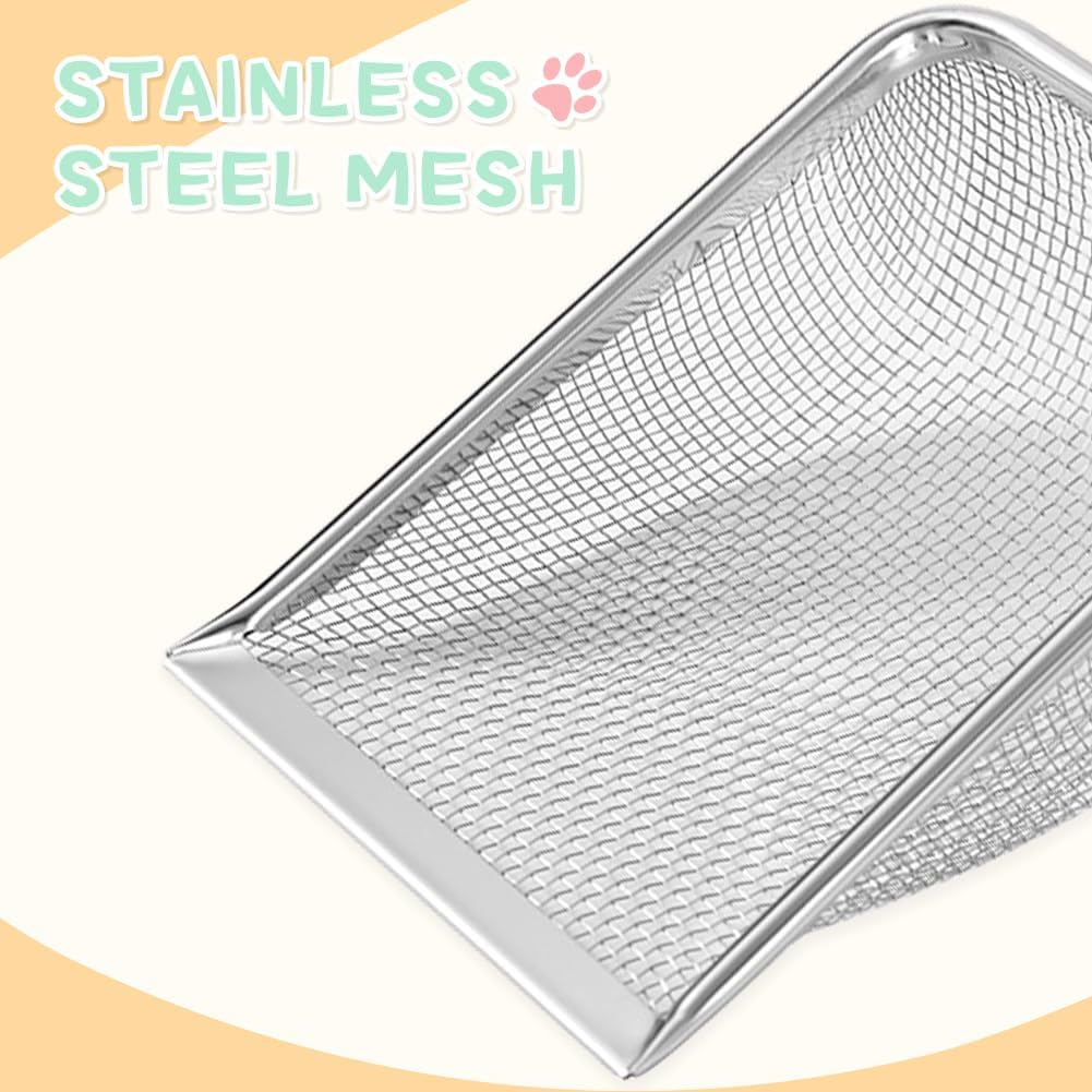 Cat Litter Scoop,Sturdy Litter Cleaner Corner Shovel,Stainless Steel Mesh Litter Shovel,Easy to Clean Reptile Terrarium Sand Waste,Beach Shovel(Black)