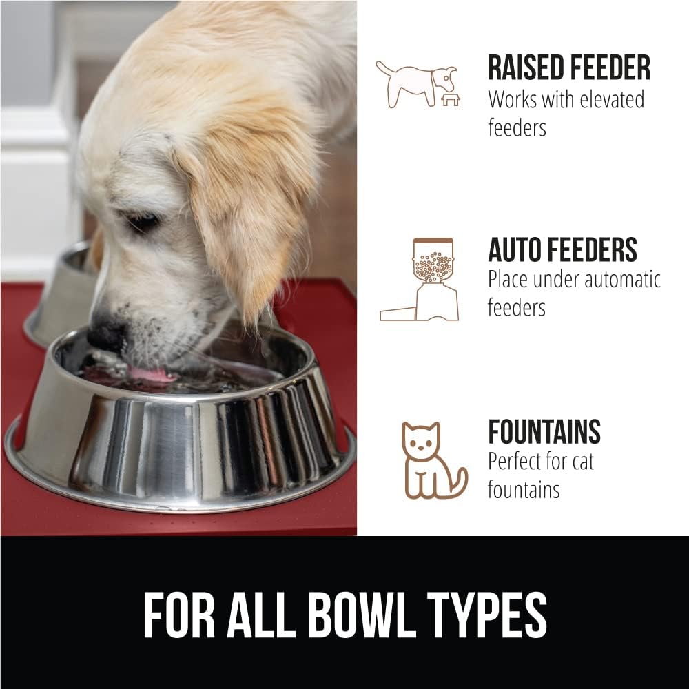 GORILLA GRIP 100% Waterproof Raised Edge BPA Free Silicone Pet Feeding Mat, Dog Cat Food Mats Contain Spills Protects Floors, Placemats for Cats and Dogs Water Bowl, Pets Accessories 23x15 Red
