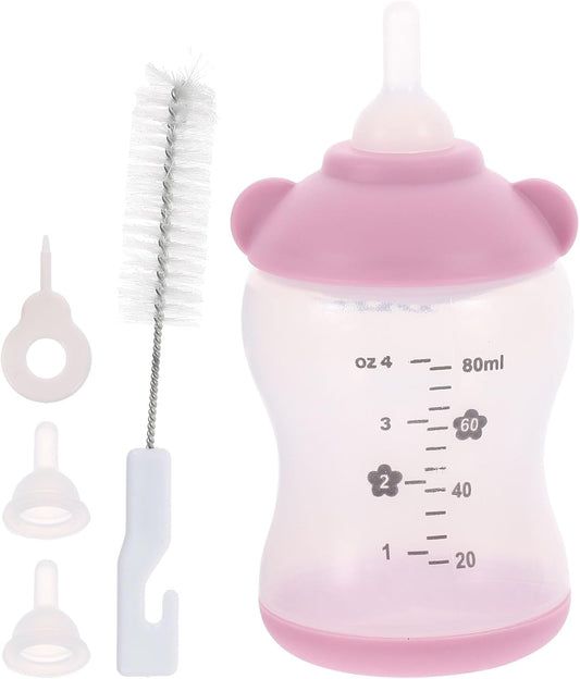 Small Pet Nursing Bottle Kit, 80ml Pink Kitten and Puppy Feeding Bottle with Accurate Scale, Reusable PP and Silicone Nursing Bottle for Newborn Kittens Puppies Rabbits Small Animals