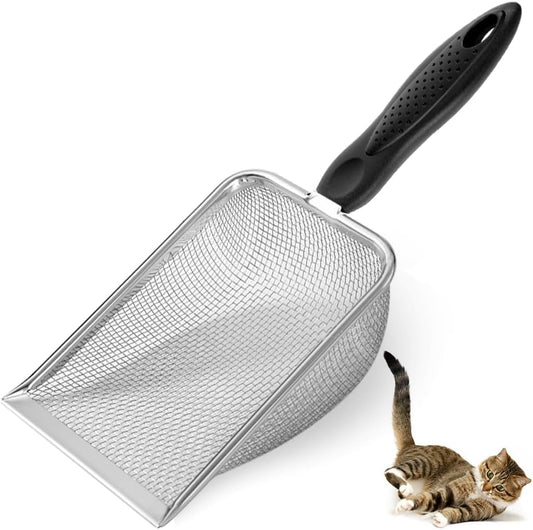 Metal Cat Litter Scoop,Sturdy Litter Cleaner Corner Shovel,Stainless Steel Mesh Litter Shovel,Easy to Clean Reptile Terrarium Sand Waste(Black)