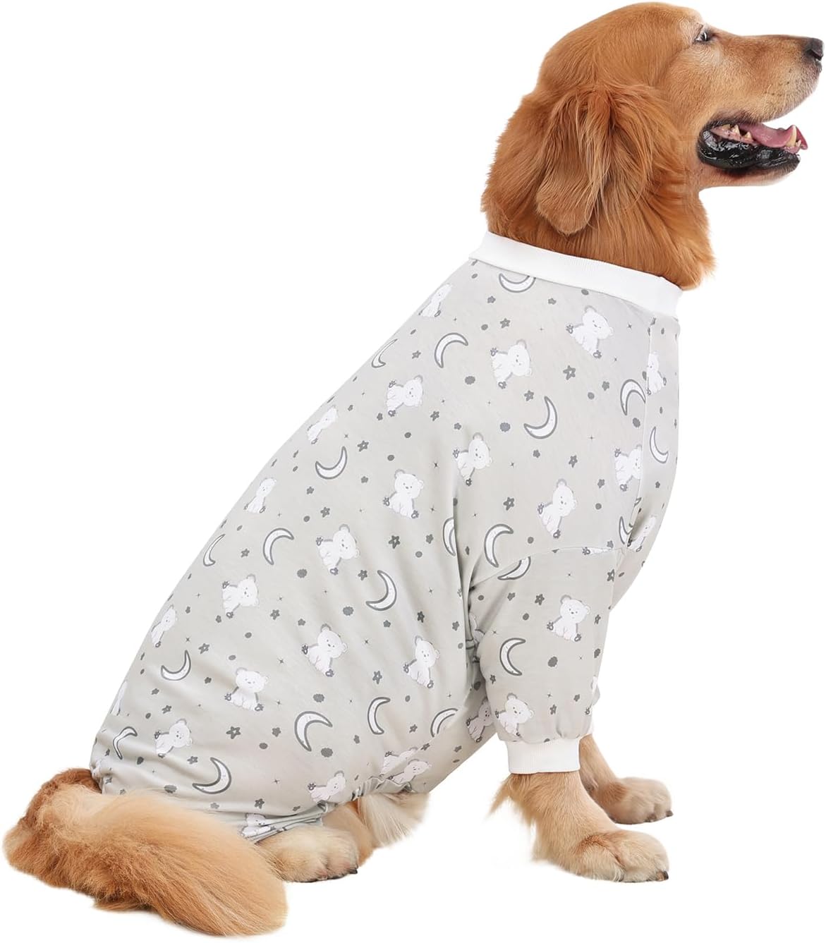HDE Dog Pajamas One Piece Jammies Jumpsuit Pet Clothes Outfit Stretchy Lightweight Comfy Shirt Pjs for M-3XL Dogs Goodnight Polar Bears - L