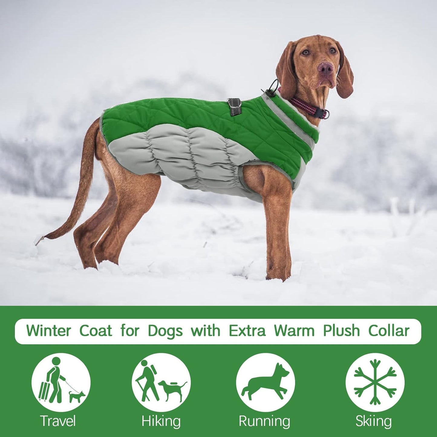 FUAMEY Dog Coat for Medium Dogs,Waterproof Dog Winter Jacket with Harness Built in Puppy Cold Weather Coats Reflective Pet Vest with Zipper Warm Fleece Dogs Snowsuit Windproof Green M