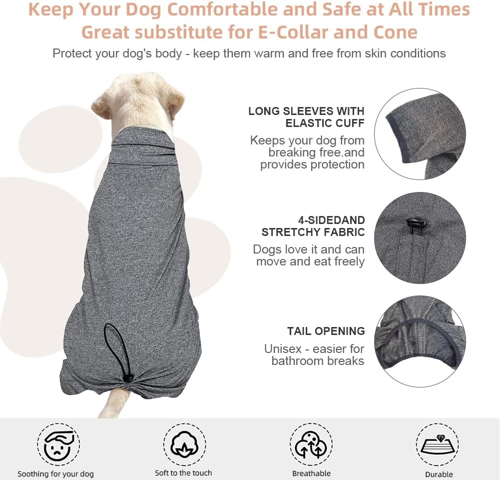 Dog Pyjamas PJS Sweater Clothes and Home Clothing Suitable for Small to Medium Breeds of Dogs, Dog Neutering Suits, Extra-Large Stretch Fabric, Four-Legged Clothes(Thin Forid Gray, L)