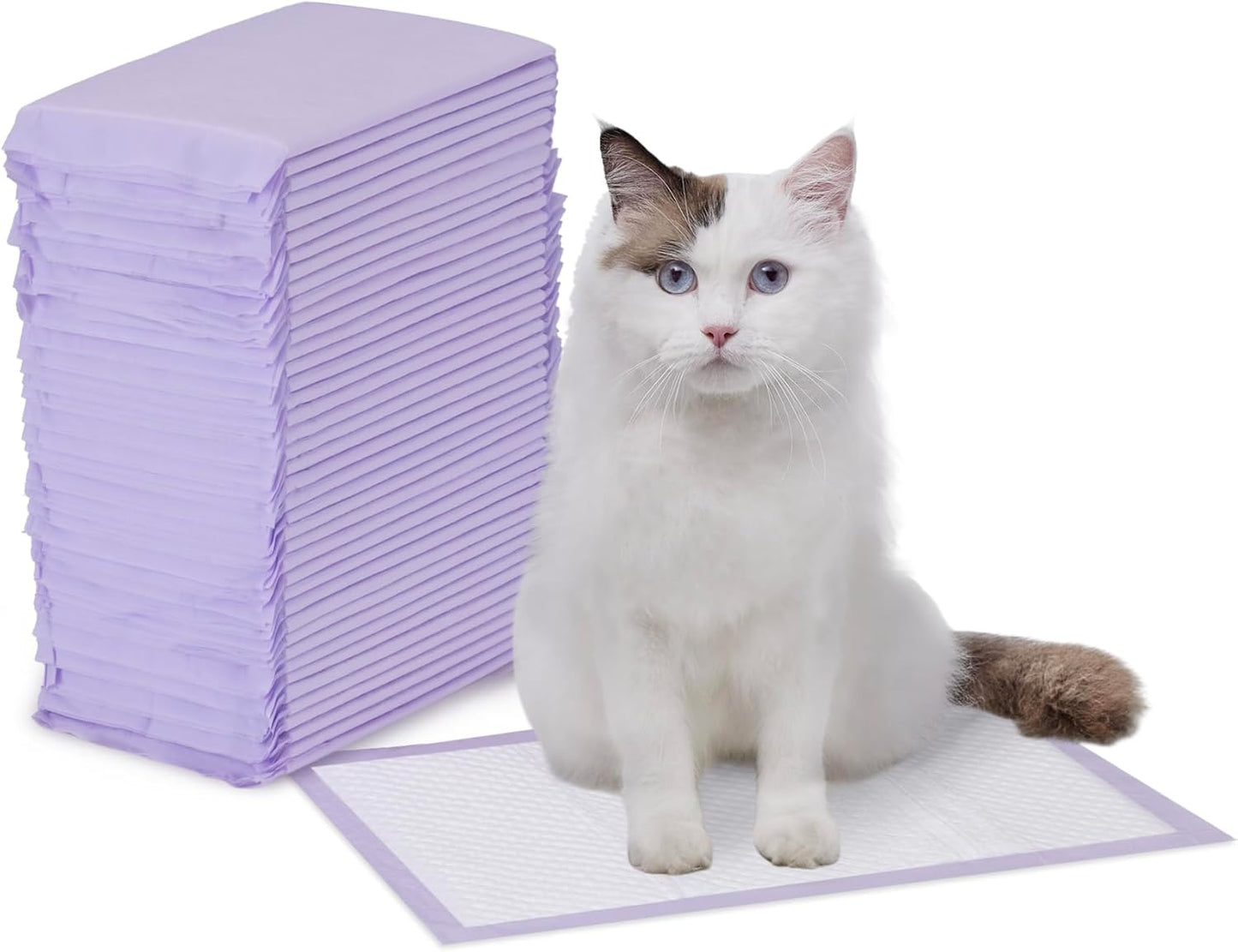 Amazon Basics Cat Litters Pee Pads, 40 Count, Universal Fit for Litter Box, Odor Control, Unscented, Purple