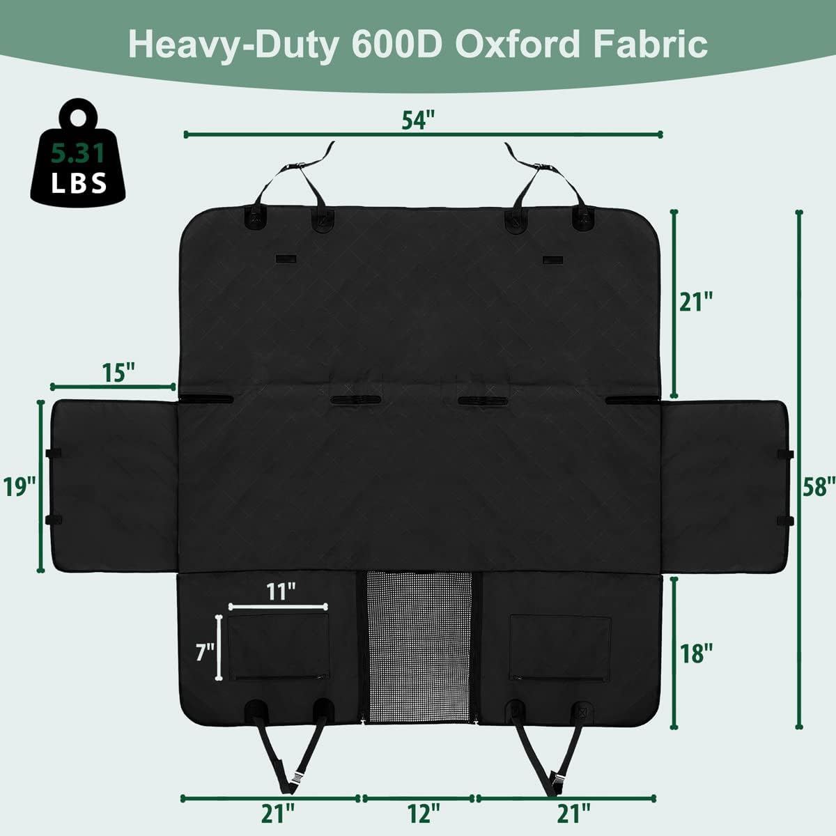 Dog Car Seat Cover for Back Seats 100% Waterproof with Metal Buckle Mesh Window Scratch Proof Heavy Duty Rear Backseat Protector Hammock for Pet, SUV Truck Vehicle Accessories, 54" x 58", Black