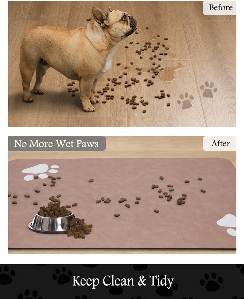 Pet Feeding Mat-Absorbent Dog Mat for Food and Water Bowl-No Stains Quick Dry Water Dispenser Mat-Dog Accessories Pet Supplies-Bowl for Messy Drinkers（Dusty Pink,17"x34"