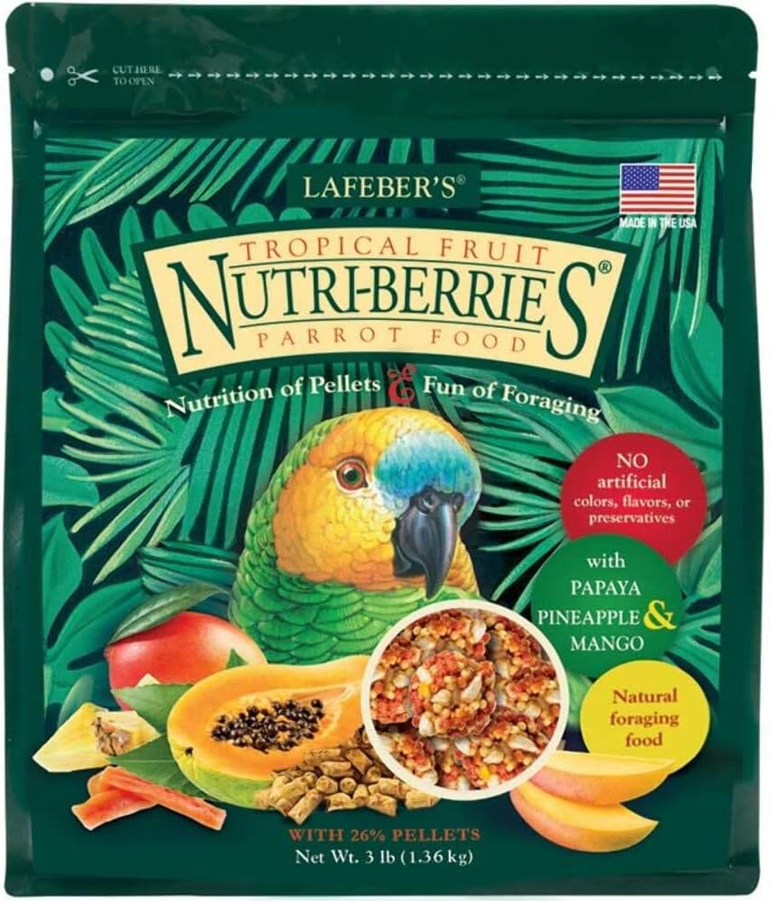LAFEBER'S Tropical Fruit Nutri-Berries Pet Bird Food, Made with Non-GMO and Human-Grade Ingredients, for Parrots, 3 lb