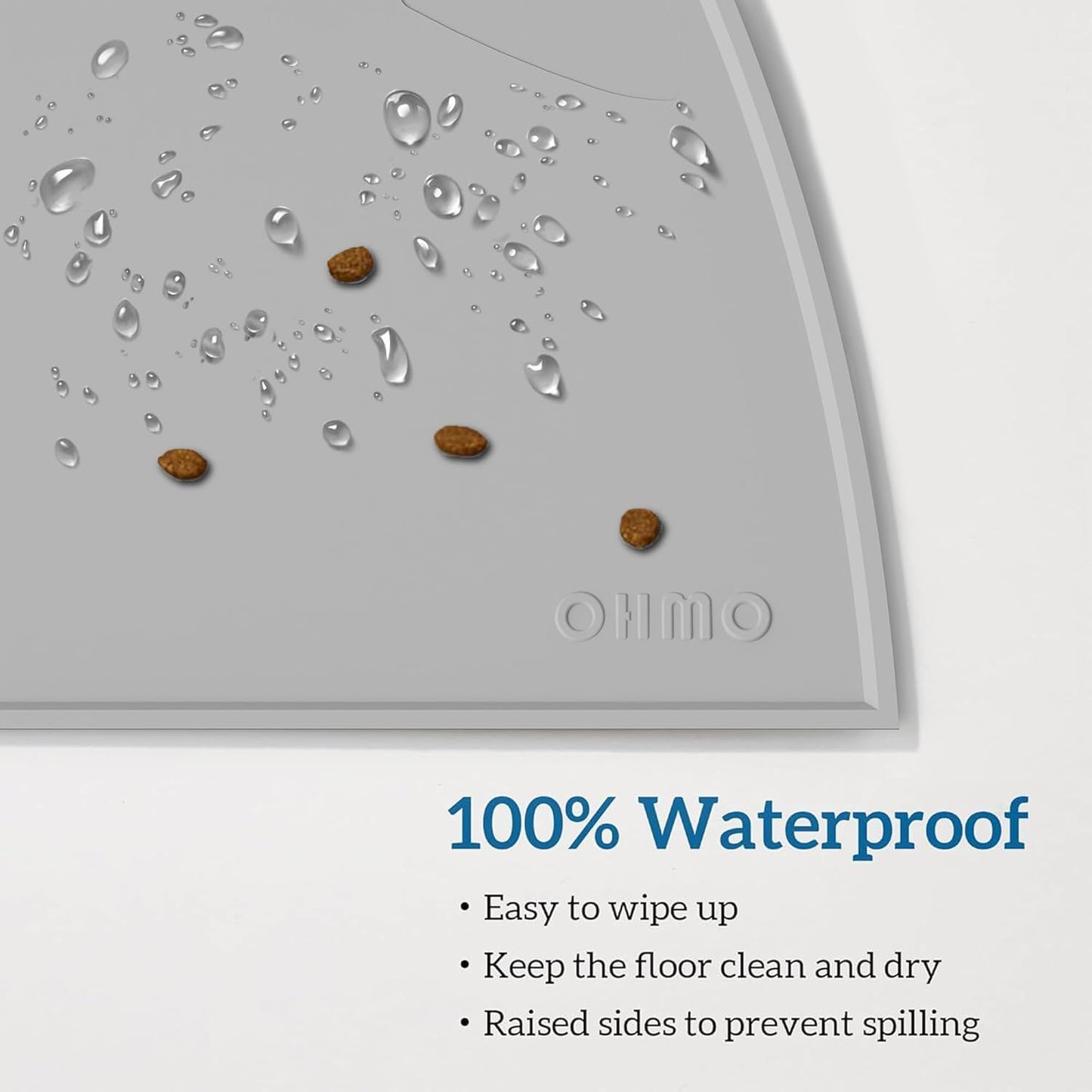 OHMO - Cat Food Mat, Silicone Pet Feeding Mat for Floor Non-Skid Waterproof Dog Water Bowl Tray, Easy to Clean Pet Placemat