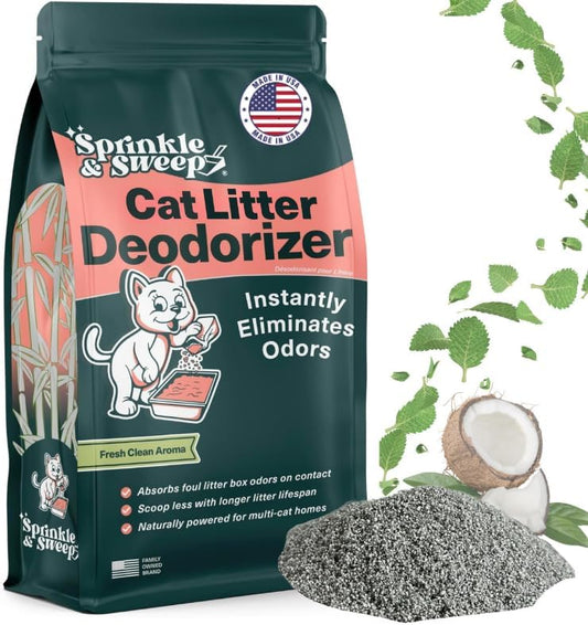 Litter Box Deodorizer | Cat Litter Deodorizer | Smell Control for Cats | Non-Toxic & Safe for Kittens | Home Odor Neutralizer | Kitty Litter Freshener | Sprinkle & Sweep | Made in USA