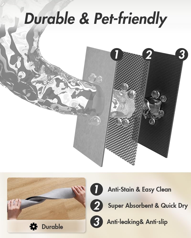 MontVoo-Absorbent Pet Feeding Mat-No Stains Pet Mat for Food and Water Bowl-Quick Dry Cat & Dog Food Mat Water Dispenser Mat-Pet Supplies Mat-Dog Water Bowl Mat for Messy Drinker Light Grey