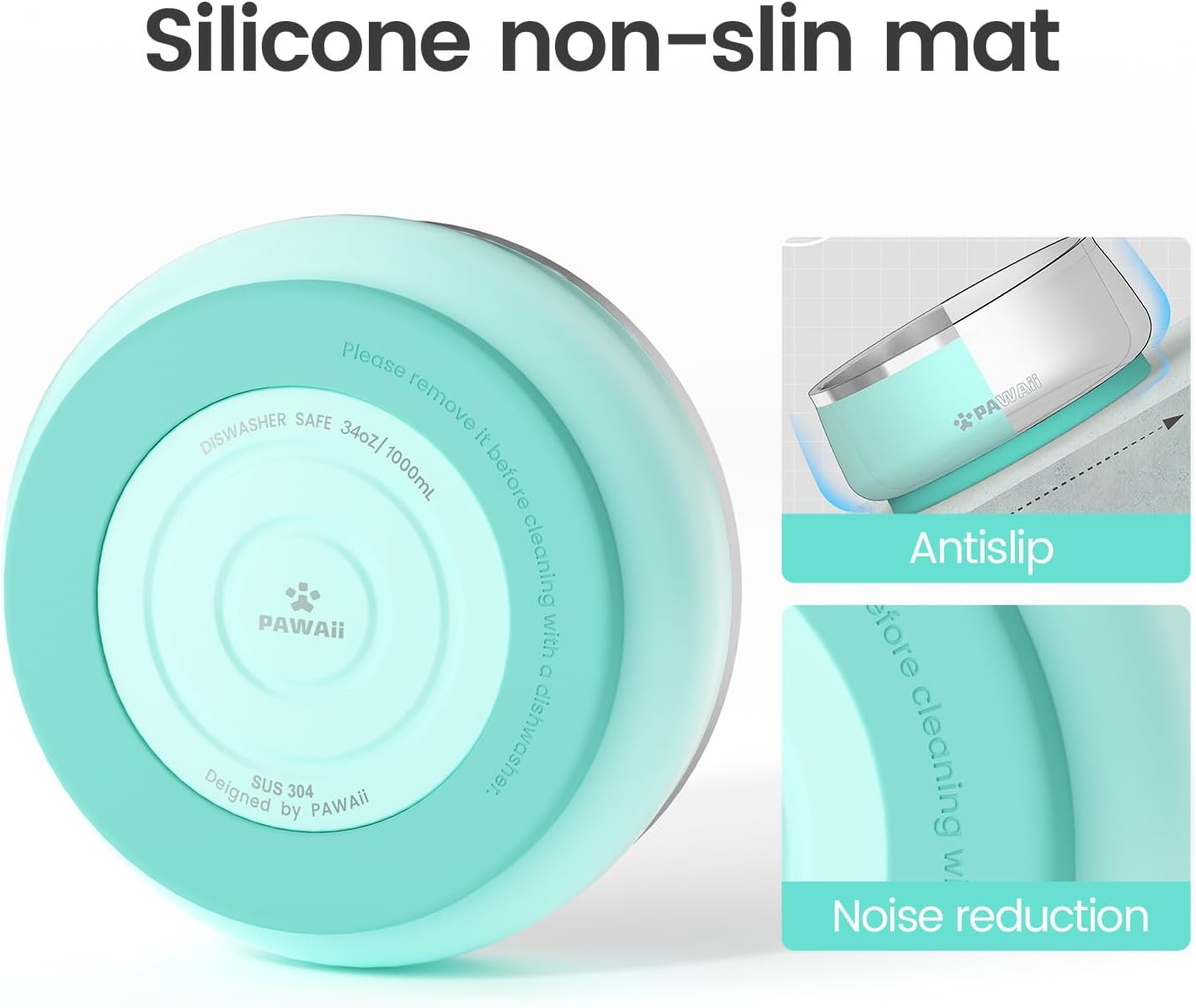 Pawaii Stainless Steel Dog Bowl with Non-Slip Rubber Base & Double Wall Insulation - Durable Design | Includes ID Tag | Dishwasher Safe Food & Water Bowl for All Dogs (34oz)