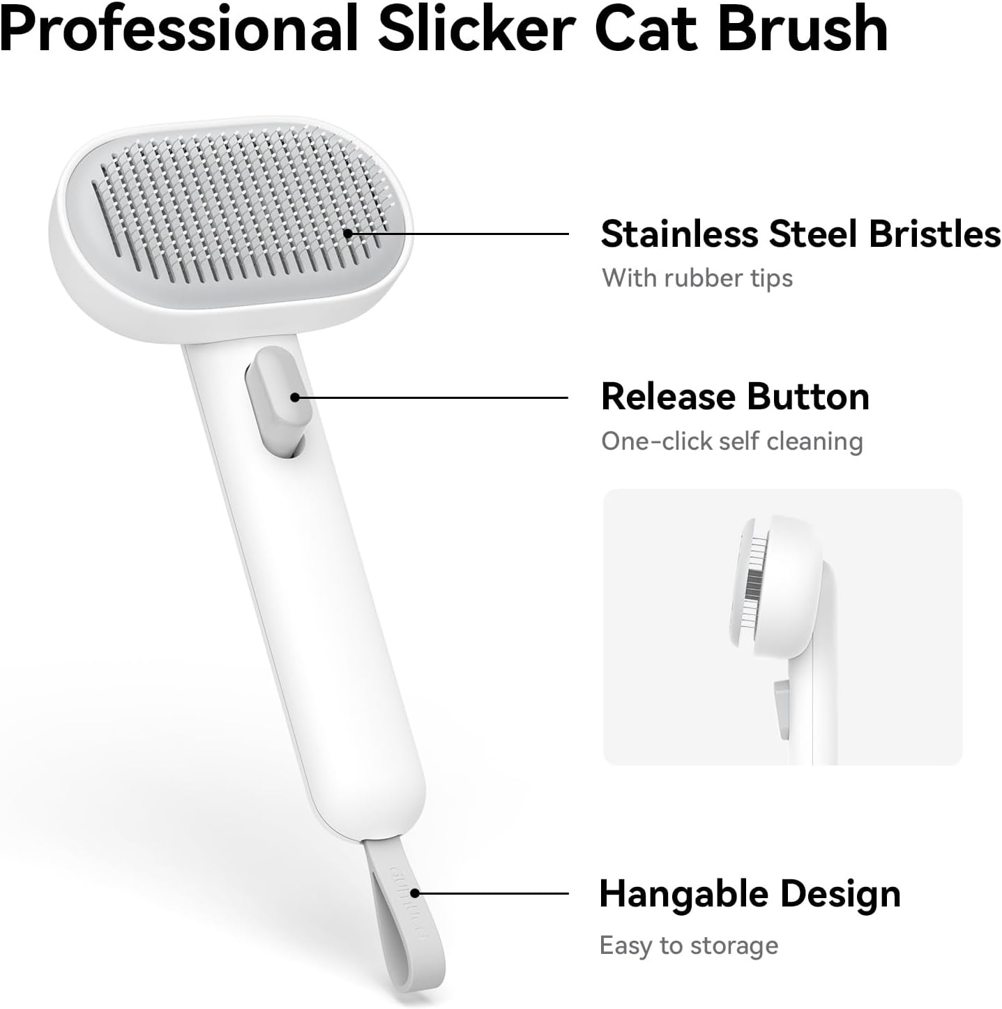 aumuca Cat Brush for Shedding, Cat Brushes for Indoor Cats, Cat Brush for Long or Short Haired Cats, Cat Hair Brush Cat Grooming Deshedding Brush for Dog Kitten Rabbit Massage Removes Loose Fur, White