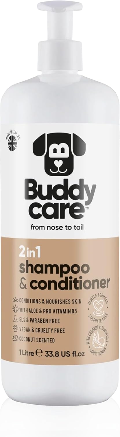2in1 Dog Shampoo & Conditioner by Buddycare | Coconut Scented | with Aloe Vera and Pro Vitamin B5 (33.8oz)