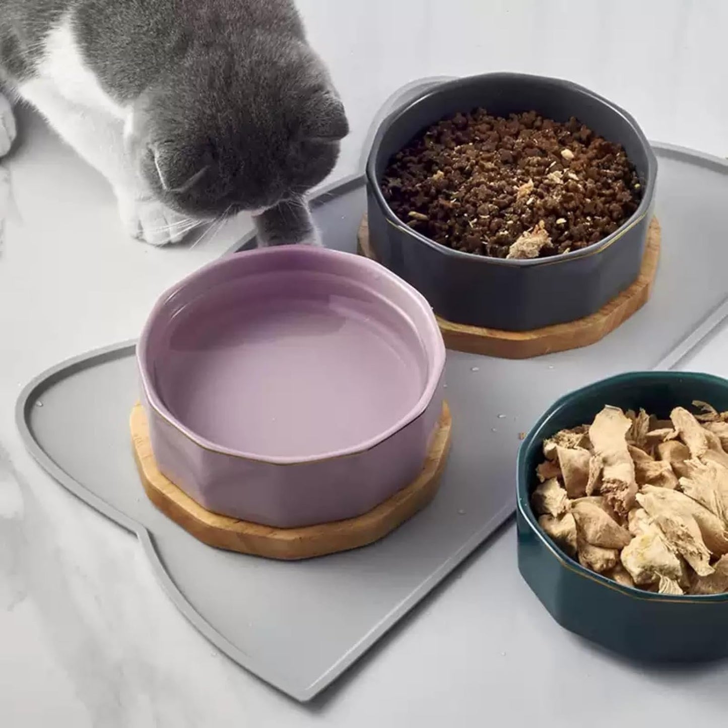 Cat Food Mat, Silicone Pet Feeding Mat for Floor Non-Slip Waterproof Dog Water Bowl Tray Cushion (20" x 12", Stone Blue)